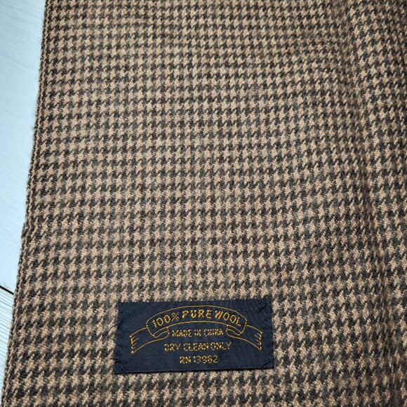 Vintage Scarf 100% Wool Brown Checkered Plaid. - Picture 2 of 4